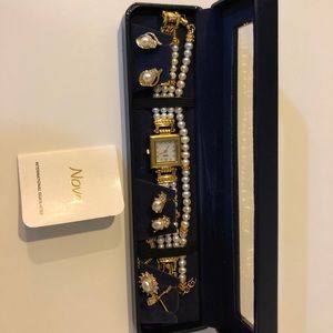 Nova Gold and Pearl Watch and Jewelry Set